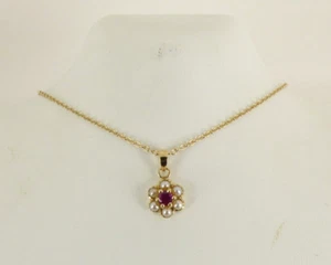 9ct Gold Ruby & Pearl Pendant  18" Chain Hallmarked with gift box - Picture 1 of 4