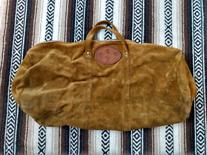 Suede Leather Duffel Bag vtg 60s 70s Western Native American Art Eagle Patch big