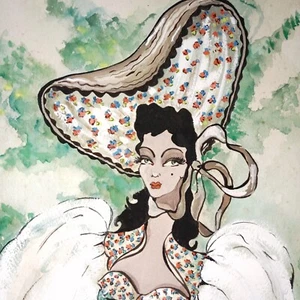 Portrait Femme Elégante Mode Chapeau Gouache Originale Ancienne Art Nouveau 1900 - Picture 1 of 9