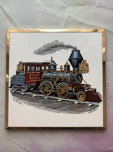 R. Brooks Screencraft telaio oro piastrelle trivet ferrovia locomotiva motoretreno - Foto 1 di 7