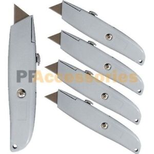 5 x lot de 5 couteaux de coupe en métal utilitaire boîte robuste coupe lame de rasoir rétractable