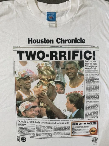 RARE 1995 Houston Rockets Back To Back Champs Newspaper Single Stitch T-Shirt XL Cover