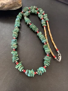 Grün Türkis & Koralle Muschel Navajo Sterlingsilber Halskette 28" 11710 - Bild 1 von 12