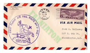 Luftpost 1931 Erstflug Akron Ohio Brief FDC 5 Cent Bloomington - Bild 1 von 2