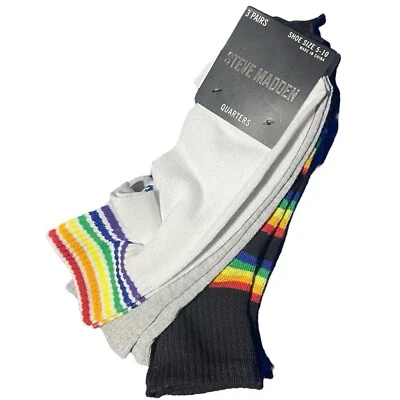 Steve Madden Socks 3 pair Womens Rainbow Quarter Multicolored Stripped LGBTQIA+ - Image 1 of 4