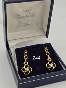 3.5g 18ct Yellow Gold Diamond Dangle Earrings 750 Vintage Natural Clover Solid - Picture 1 of 14