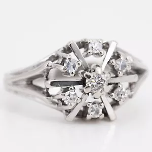 Gr. 56 - Vintage (N) Weißgold 585/14K Diamant 0,18 ct. Brillant Ring - um 1950 - Bild 1 von 10