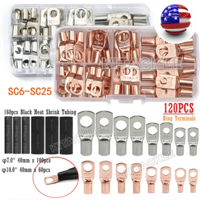 280PCS Cable Lugs Kit SC Bare Copper Ring Crimp Terminal Battery Wire Connectors - Image 1 of 4