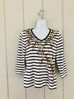 JUST B Exquisite Embellished  Striped Knit Sweater Top S