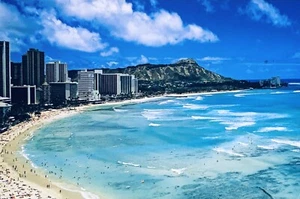 Waikiki Hawaii Beach View Postcard Photo Card Aoki Family Story Unposted NEW - Picture 1 of 2