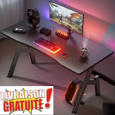 Bureau Gaming 80cm Finition Carbone Gamer PC/Console, Pieds en Z, Setup RGB - Image 1 of 4