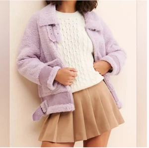 Chaqueta de Motocicleta Anthropologie Nueva Sin Etiquetas Jules Kae Sherpa Color Púrpura Lavanda Talla - Imagen 1 de 8