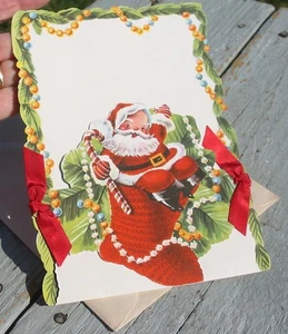 Vintage Sterling Chicago 17 07 2 Christmas Santa Garland Bow Greeting Card New - Picture 1 of 4