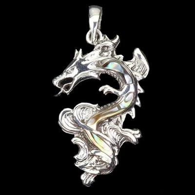 925 Sterling Silver Pendant Fancy Mother Of Pearl Dragon Gemstone Jewelry - Image 1 of 4