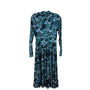 MODCLOTH womens size S mock neck long sleeve peacock print midi dress - Picture 1 of 5