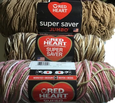 3 Red Heart Super Saver 1 丙烯酸2精纺骨架纱线-批量12 — 第 1/3 张图片