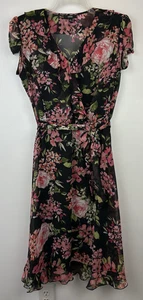 MSK Dress Womens 12 Floral Chiffon Faux Wrap Lined Midi Whimsygoth Fairy Cottage - Picture 1 of 14