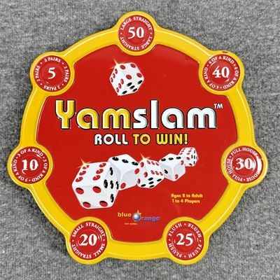 Yamslam Roll to Win Dice Game (2008, Metal Tin) Blue Orange Games - Complete EUC - Image 1 of 4