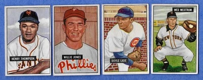 Lote de 4 tarjetas de béisbol Bowman 1951 (89-Thompson/112-Jones/139-Lade/161-Westrum) Foto 1 de 2