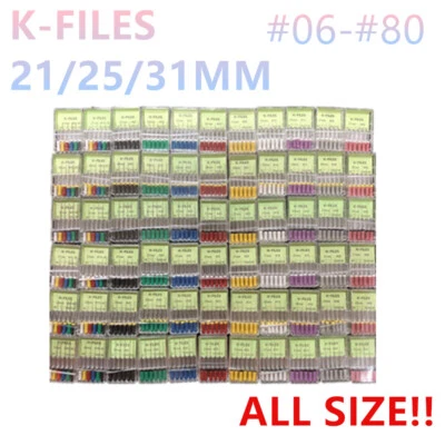 牙科 Endo K-FILES 根管不锈钢手工 21/25/31 毫米 所有尺寸 — 第 1/4 张图片