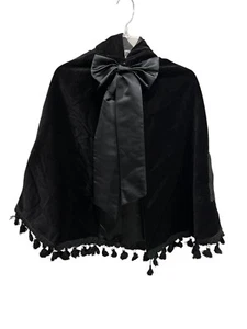 Elebini Girls Size 10 Hooded Velvet Poncho with Tassels & Black Bow Tie Closure - Picture 1 of 8