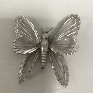 Vintage Monet Butterfly Pin Silvertone Open Wings - Picture 1 of 3