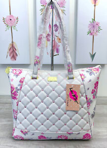 Luv BETSEY JOHNSON Quilted Floral Tote Handbag Cream Shabby Chic Paloma LBPALOMA