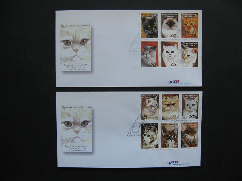 NETHERLANDS ANTILLES, 2x cover FDC 2003, domestic cats - Image 1 of 1