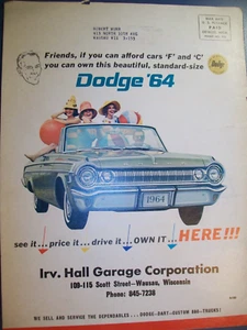 1964 Dodge Polara convertible mid-size-mag ad-Irv Hall Garage Wausau Wisconsin - Picture 1 of 1