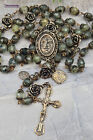 Archangel Raphael Lourdes Roses Prehnite Vintage Bronze Rosary