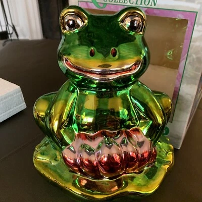 Colección Reflejos Rana Brillante Mirando Escultura Jardín Estatua Adorno Foto 1 de 4