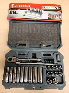 Crescent 26 Piece 1/4"Drive 6 Point Standard&Deep SAE Mechanics Tool Set- CSWS2C - Picture 1 of 2