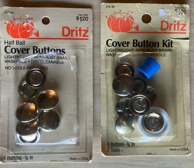 Dritz Half Ball Silver Cover Buttons & Kit rustproof Brass Both in Package USA - Image 1 of 2