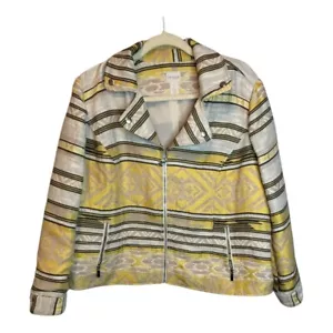 Chico's Jacket Women's Size XL Petite Jacquard Moto Chicos 3 Yellow - Picture 1 of 4