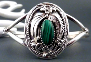 Sterling Silber Indianerschmuck Armband Armreif Malachit 925 Silver Bangle 18cm - Bild 1 von 10