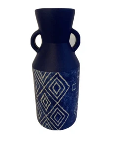 Vintage Blue & White Hand Painted Thailand Aztec 9 1/2" Handled Pitcher Jug Vase - Picture 1 of 8