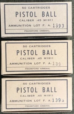 FRANKFORD ARSENAL EARLY WAR M1911 .45 ACP WWII NEW REPLICA 50 ROUND AMMO BOXES