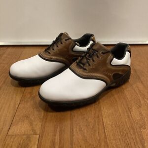 Męskie buty golfowe FootJoy Contour Series 54024 skórzane białe brązowe rozmiar 11,5 EUC!