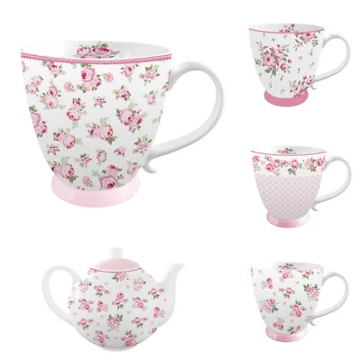 Becher Tasse Rosen Tee Kaffee 430 ml Landhaus shabby Rosentasse Geschirr Kanne - Bild 1 von 4