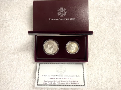 1998 Kennedy Collector's 2-Coin Set RFK Silver Dollar and JFK Silver Half Unc Cover