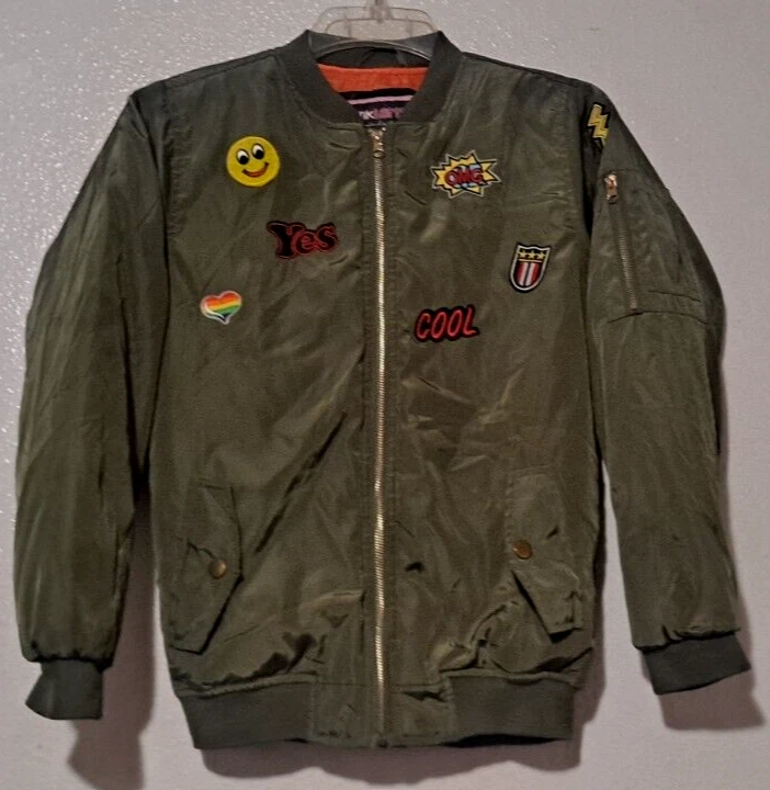 Chaqueta Bomber Rosa Latte Niñas Verde Talla L (12-14) Verde Satinado con Parches Foto 1 de 4