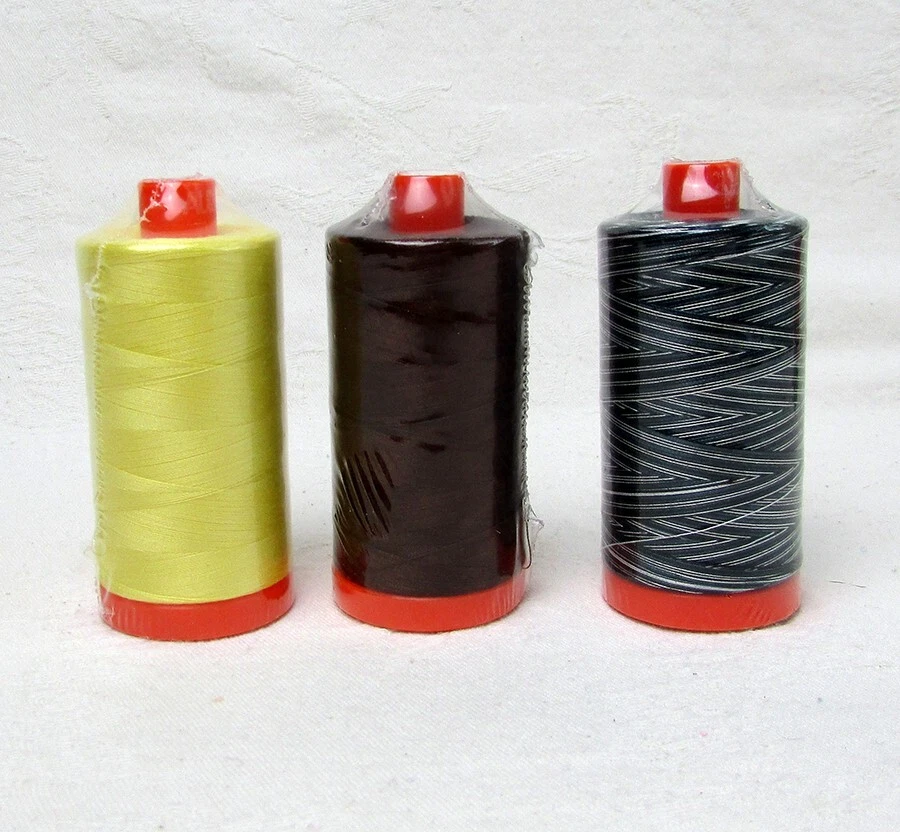 Aurifil Mako 50WT Cotton Thread 3 Large Orange Spools Quilting NEW Yellow Brown - Image 1 of 2