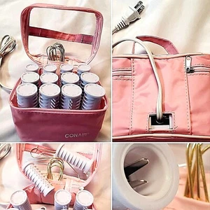 CONAIR HOT HAIR CURLERS WHITE ROLLERS WITH 10 CLIPS ONLY AND PINK CARRY CASE - Picture 1 of 8