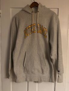 Notre Dame Vintage Champion Reverse Weave Hoodie, Made in USA, X-Large