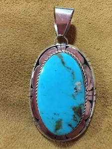 Sterlingsilber & Kingman Türkis signiert von Betta Lee Navajo handgefertigter Anhänger - Bild 1 von 12