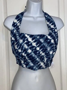 Nuevo con etiquetas Bikini Lands' End cuello cuadrado Halter traje de baño top L 14 16 azul marino tinte corbata - Imagen 1 de 8