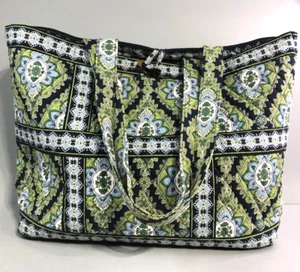 Vera Bradley Cambridge Green Blue Small Tote Bag Purse Tic Tac Toe Toggle - Picture 1 of 13