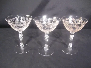 Fostoria Chintz Champagne/Tall Sherbet Stem 6026 Grabado 338 Juego de 3 - Imagen 1 de 17