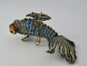 Vtg Sterling Silver Enamel Articulated Fish Pendant Moving Body Sculpture 20th C - Picture 1 of 8