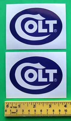 2 COLT 5"X2.5" AUTHENTIC VINYL DECAL STICKERS GUN PISTOL WEAPON & FREE USA FLAG - Image 1 of 4